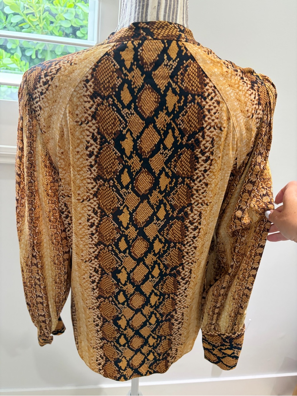 Joie Silk Snake Print Button-Up Shirt in Brown and Black size S